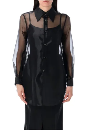 Comme des Garçons Bluser & Skjorter, Dame, Sort, S, Uld, Sort Organza Skjorte Stilfuld Silhuet
