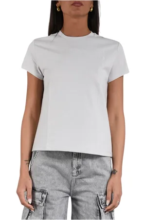 Patrizia Pepe Top, Dame, Grå, L, Bomuld, bomulds T-shirt med logo broderi