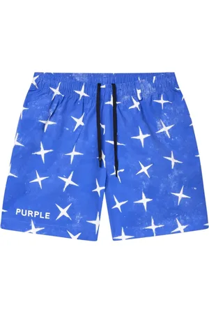 Purple Brand Shorts, Herre, Blå, L, Uld, Elastisk Linning Logo Print Shorts