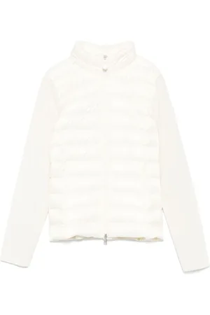 Moncler Jakke, Dame, Hvid, S, Uld, Hvid Sweater med Lynlås og Hætte