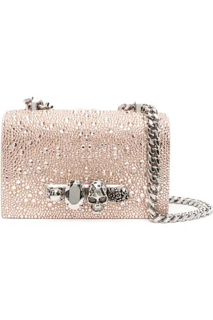 Alexander McQueen Taske, Dame, Lyserød, ONE SIZE, Uld, Rosa Foldover Skuldertaske med Four Ring Håndtag