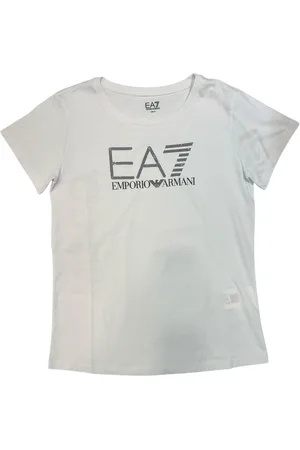 EA7 Top, Dame, Hvid, L, Bomuld, Slim Fit Bomulds T-shirt med Rund Hals og Korte Ærmer