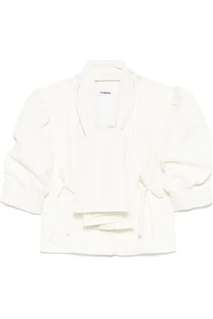 VIVETTA Bluser & Skjorter, Dame, Hvid, XS, Beige V-Neck Puff Sleeve Shirt