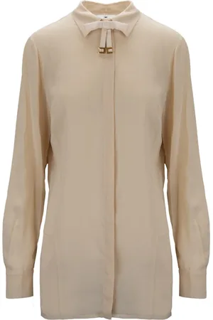 Elisabetta Franchi Bluser & Skjorter, Dame, , XL, Uld, Dame Knappeskjorte med Sløjfedetalje