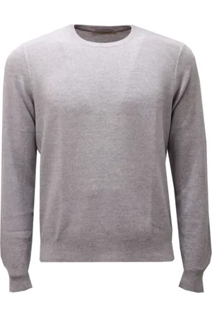LA FILERIA Strik, Herre, Grå, M, Uld, Lys Grå Uld Rund Hals Sweater