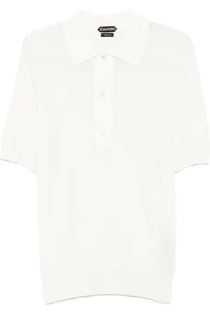 Tom Ford Top, Herre, Hvid, L, Hvid Kortærmet Striktrøje med Knapper