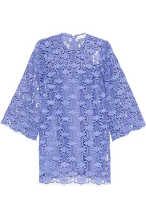 ZIMMERMANN Kjole, Dame, Lilla, M, Polyester, Blomstret blå kjole med lange ærmer