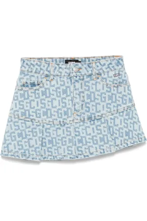 GCDS Nederdel, Dame, Blå, W24, Denim, Lys Blå Plisseret Denim Nederdel
