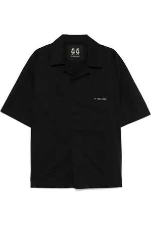 44 Label Group Skjorte, Herre, Sort, S, Sort Skjorte med Lommer og Camp Krave