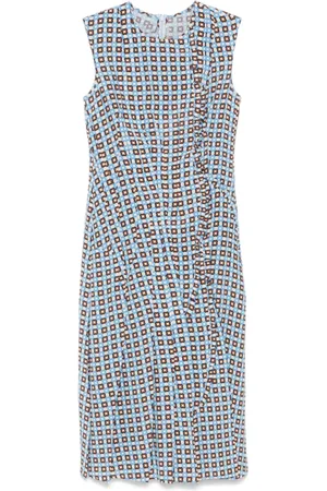 ERMANNO SCERVINO Kjole, Dame, Flerfarvet, M, Uld, Farverig Grafisk Print Kjole med Rynke