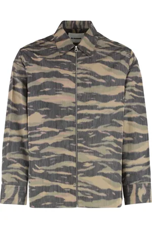 Jil Sander Jakke, Herre, Flerfarvet, L, Polyester, Silkeblandet Overshirt med sidelommer