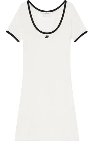 Courrèges Kjole, Dame, Hvid, XS, Hvid Logo Broderet Scoop Neck Kjole
