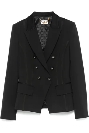 Elisabetta Franchi Jakke, Dame, Sort, L, Uld, Double-Breasted Jakke med Klaplommer