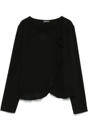 Emporio Armani Bluser & Skjorter, Dame, Sort, L, Sort Rynke Hem Jakke