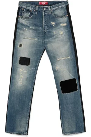 JUNYA WATANABE Jeans, Herre, Blå, M, Denim, Patchwork Denim Straight Leg Jeans