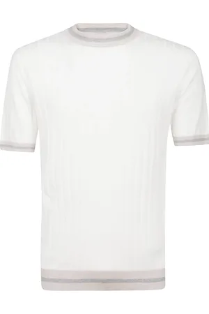 ELEVENTY Strik, Herre, Hvid, M, Bomuld, Rundhalset sweater med halve ærmer