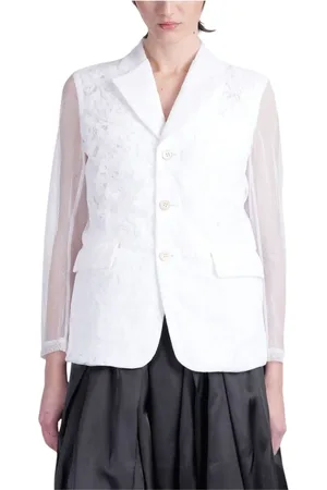 Comme des Garçons Jakke, Dame, Hvid, M, Hvid Knappet Jakke med Lommer