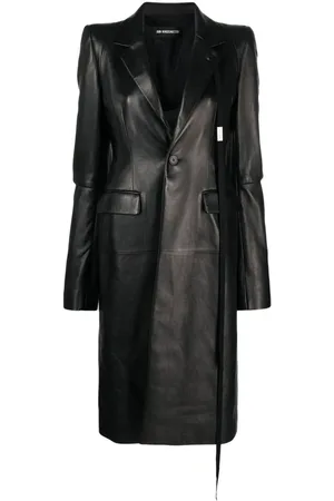 ANN DEMEULEMEESTER Frakke, Dame, Sort, 2XS, Uld, Sort lammskind frakke med remdetaljer