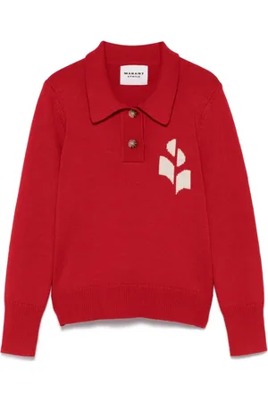 Isabel Marant Strik, Dame, Rød, S, Rød Intarsia-Strikket Polo Sweater