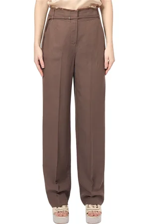 Patrizia Pepe Bukser, Dame, Brun, L, Linned, Brun Linnedbukser Regular Fit