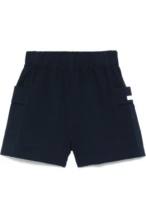 EA7 Shorts, Dame, Blå, M, Uld, Blå Elastisk Talje Shorts med Logo