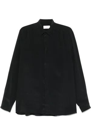 LARDINI Skjorte, Herre, Sort, XL, Sort Crêpe Skjorte med Skjulte Knapper