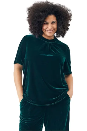 ADIA Bluser & Skjorter, Dame, Grøn, S, Uld, Velour Bluse med Lynlås, Klassisk Stil