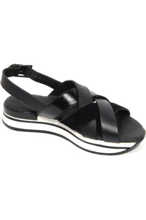 Hogan Sko, Dame, Sort, 38 EU, Krydsede remme sandal lavet i Italien