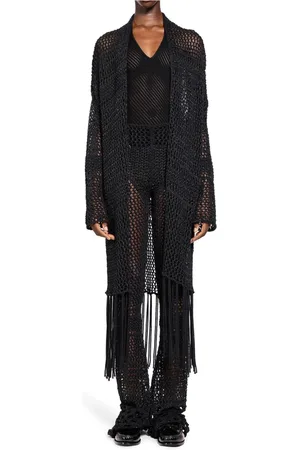 LANEUS Strik, Dame, Sort, XS, Bomuld, Sort Hæklet Strik Cardigan