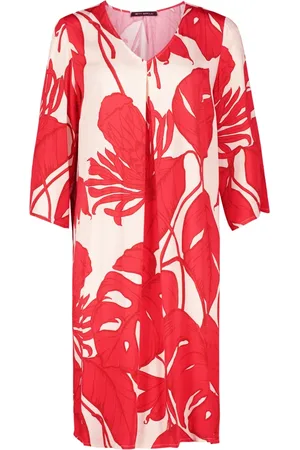 Betty Barclay Kjole, Dame, Rød, XL, Linned, Tropisk Maxi Kjole med V-Hals