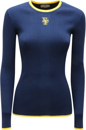 Elisabetta Franchi Strik, Dame, Blå, XS, Polyester, Elegant Viskose Polyester Sweater