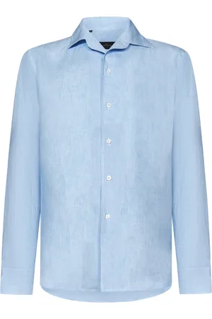 BRIONI Skjorte, Herre, Blå, L, Linned, Klar Blå Linnedskjorte Capri Krave