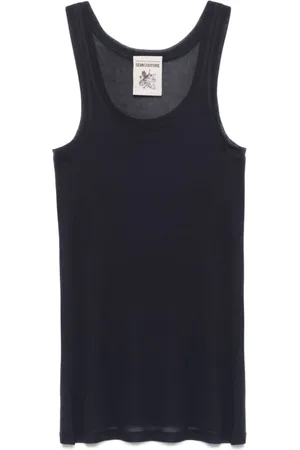 SEMICOUTURE Top, Dame, Blå, L, Blå Ærmeløs Top med Scoop Hals