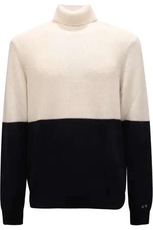 sun68 Strik, Herre, Blå, L, Bomuld, Turtleneck Wool/Bomuld Sweater, Hvid