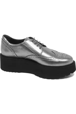 Hogan Sko, Dame, Grå, 39 EU, Urban Derby Metallic Sko i Mørke Sølv