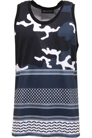 Neil Barrett Top, Herre, Blå, L, Uld, Camouflage Ærmeløs T-shirt Bjt70M A536S