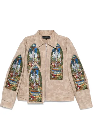 Who Decides War Jakke, Herre, Brun, M, Uld, Taupe Zip Front Outerwear med Appliqué