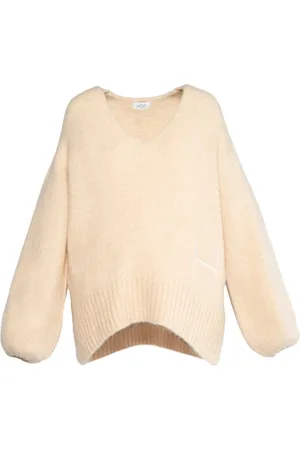 Hest Strik, Dame, , S, Uld, Oversized V-neck Sweater Summer Sand