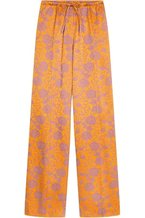 DRIES VAN NOTEN Bukser, Dame, Flerfarvet, S, Højtaljede Tangerine Orange Jacquard Bukser