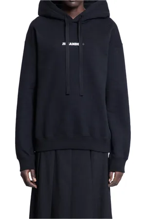 Jil Sander Sweathshirts & Hoodies, Dame, Sort, S, Uld, Sort hættetrøje med snore og print