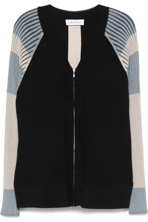 Kiko Kostadinov Strik, Herre, Sort, L, Sort Stribet V-Hals Sweater
