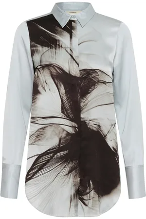 INWEAR Bluser & Skjorter, Dame, Hvid, XL, Uld, Abstrakt Metallic Water Flower Skjorte