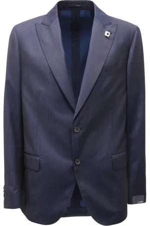 LARDINI Jakke, Herre, Blå, 2XL, Uld, Uld Striber Dragt Made in Italy