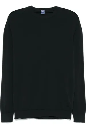 FEDELI Sweathshirts & Hoodies, Herre, Sort, L, Uld, Sort Crew Neck Sweater Langærmet