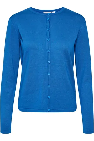 Saint Tropez Strik, Dame, Blå, XL, Uld, Enkel R-Neck Cardigan Campanula