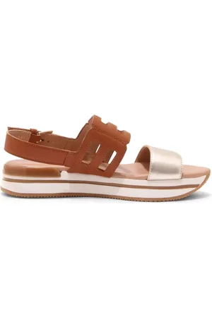 Hogan Sko, Dame, Brun, 37 EU, Bred pasform sandal med fascia rem