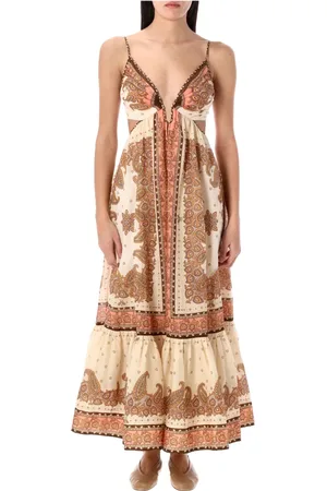 ZIMMERMANN Kjole, Dame, Flerfarvet, M, Bomuld, Maxine Plunge Maxi Kjole