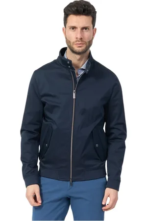Bugatti Jakke, Herre, Blå, 2XL, Uld, Blå højhalset frakke med fuld lynlås