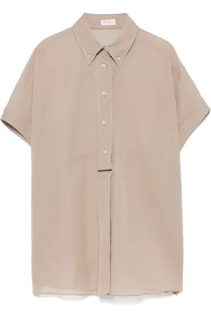 Brunello Cucinelli Bluser & Skjorter, Dame, , S, Bomuld, Sandbrun Button-Down Skjorte