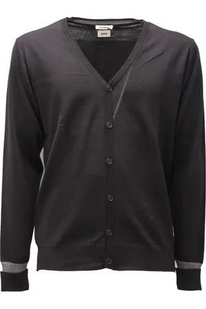 OFFICINA 36 Strik, Herre, Sort, L, Uld, Grå mønstret uld cardigan sweater